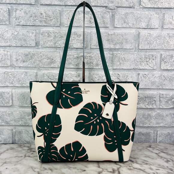 Kate Spade Large Cara Tote Shoulder Bag Monstera Leaves - Picture 2 of 9